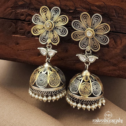 Spiral Flower Dual Tone Jhumka (J1447)