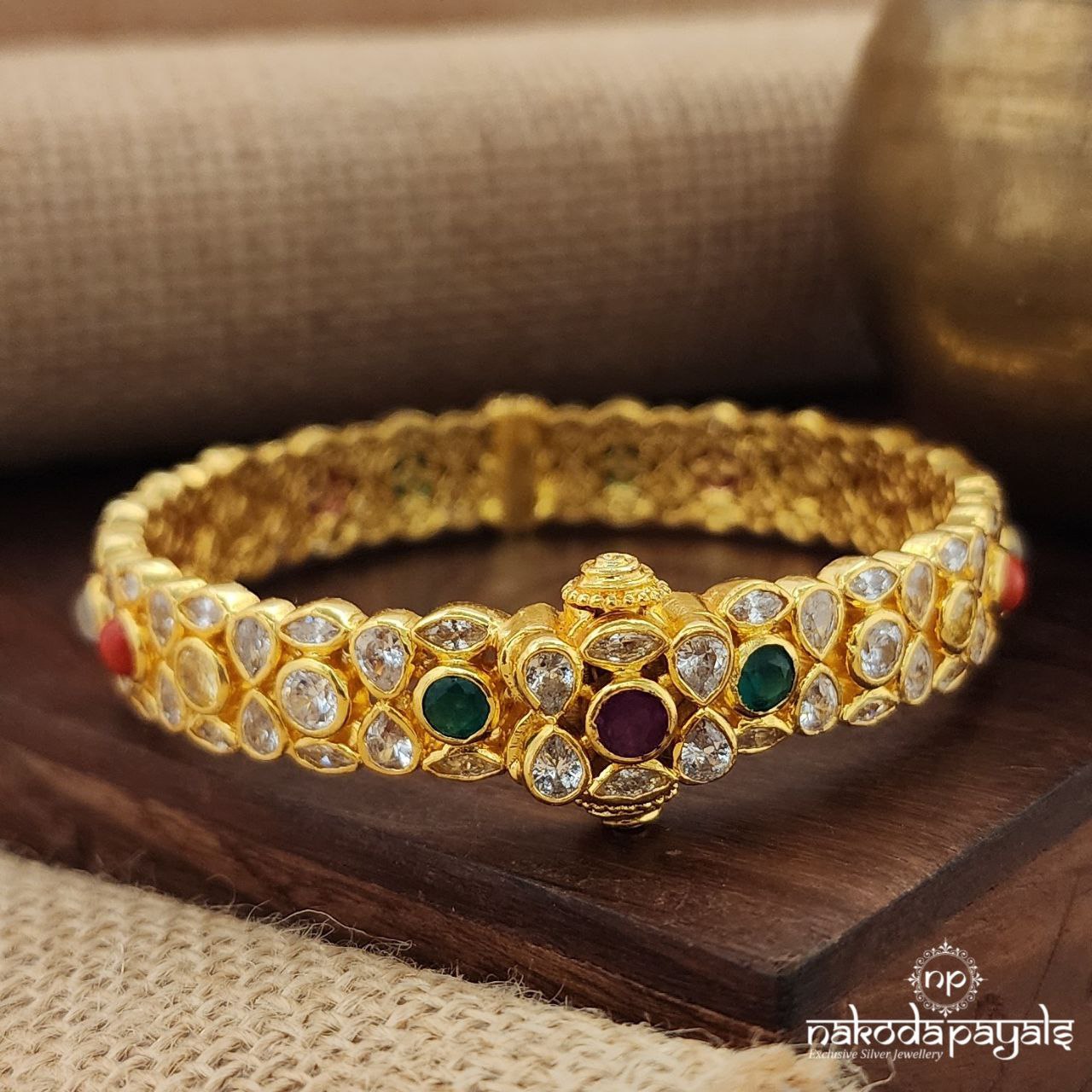 Sparkling Navaratna Screw Kada (Gk2971)