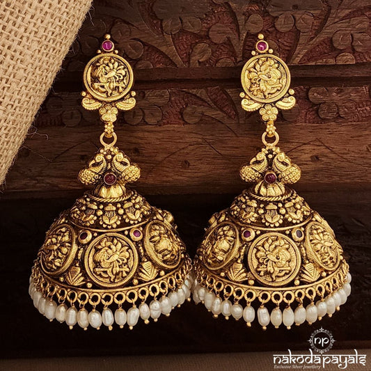 Floral Pearled Peocock Jhumka (Ge10027)