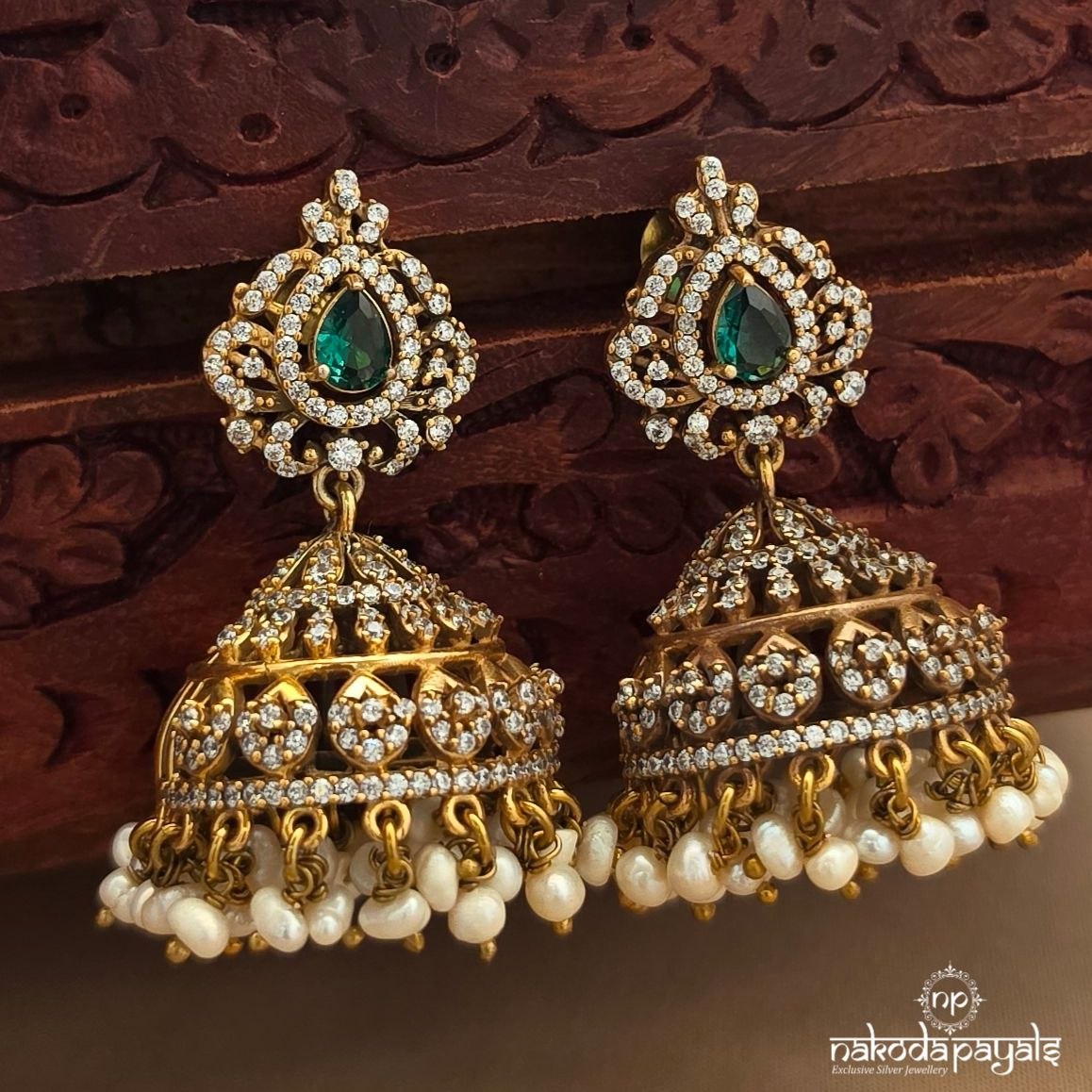 Glorious Green CZ Jhumka (Ge10981)