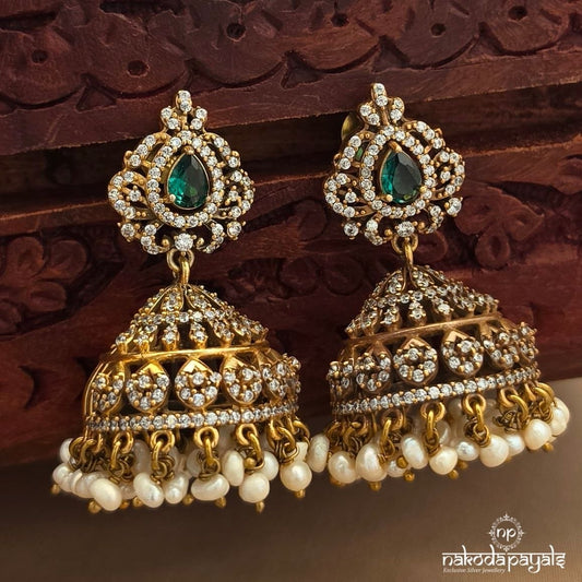 Glorious Green CZ Jhumka (Ge10981)