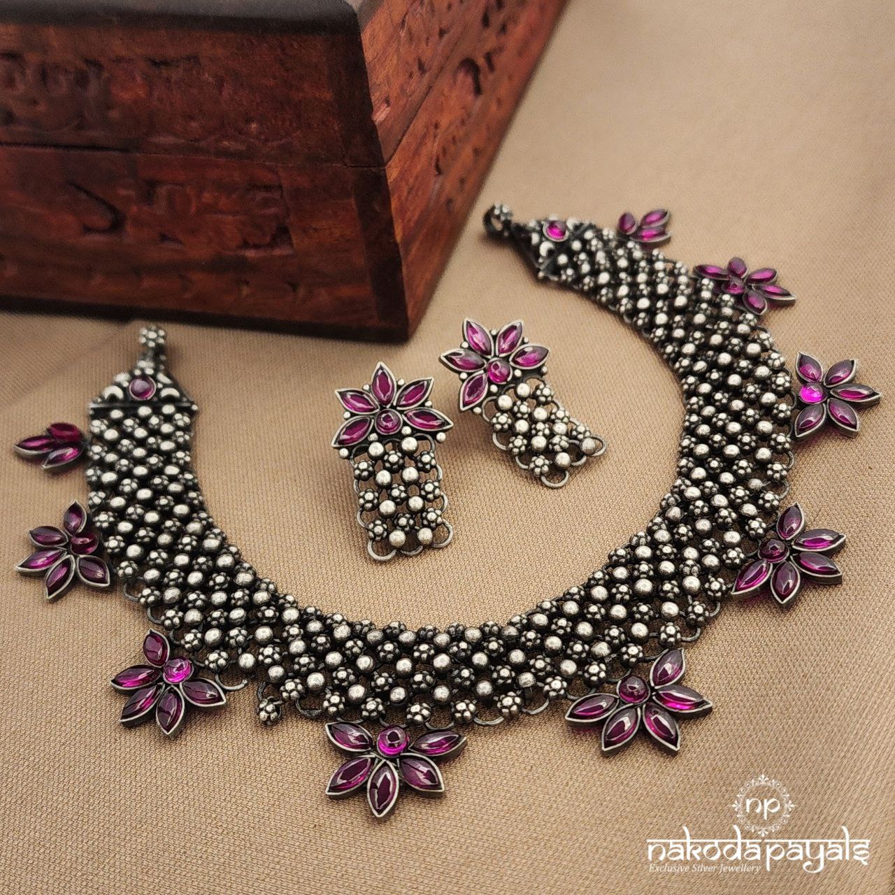 Lotus Pink Neckpiece With Earrings (N11609)