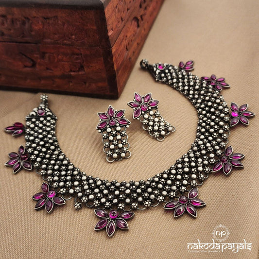 Lotus Pink Neckpiece With Earrings (N11609)