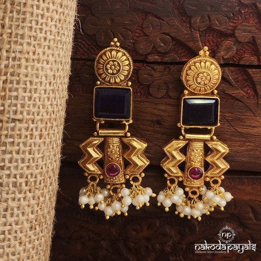 Rectangular Blue Earrings (Ge10263)