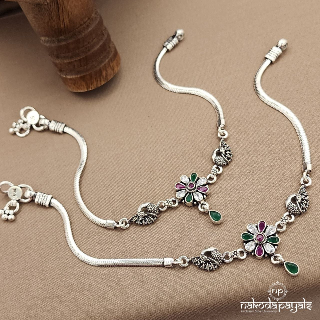 Pink Dot MultiColor Peacock Anklets (A6552)