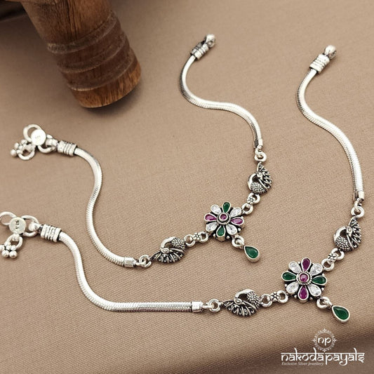 Pink Dot MultiColor Peacock Anklets (A6552)