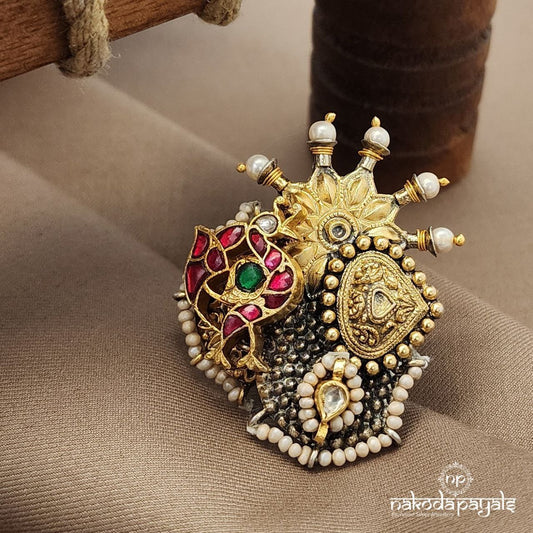 Kemp Kundan Pearled Finger Ring (F2872)