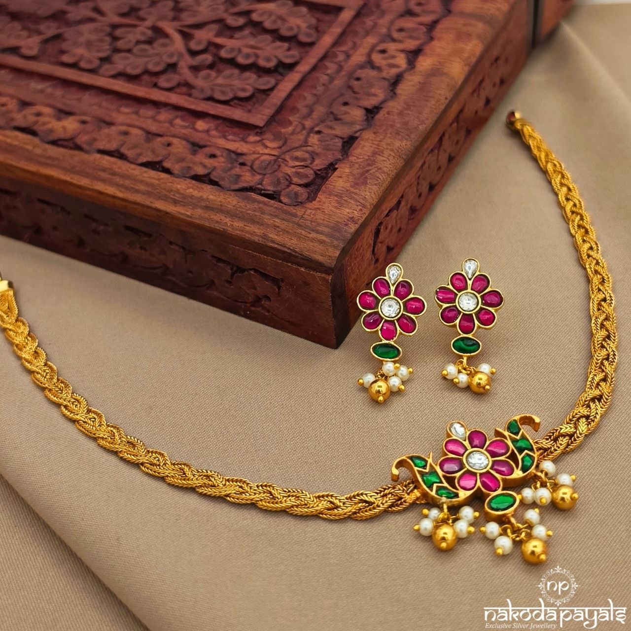 Kundan Braided Neckpiece With Earrings (Gn10375)