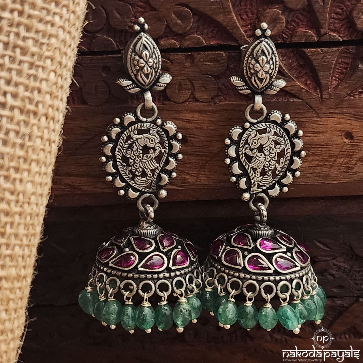 Green Drop Pink Jhumka (J1487)
