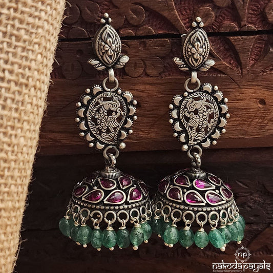 Green Drop Pink Jhumka (J1487)