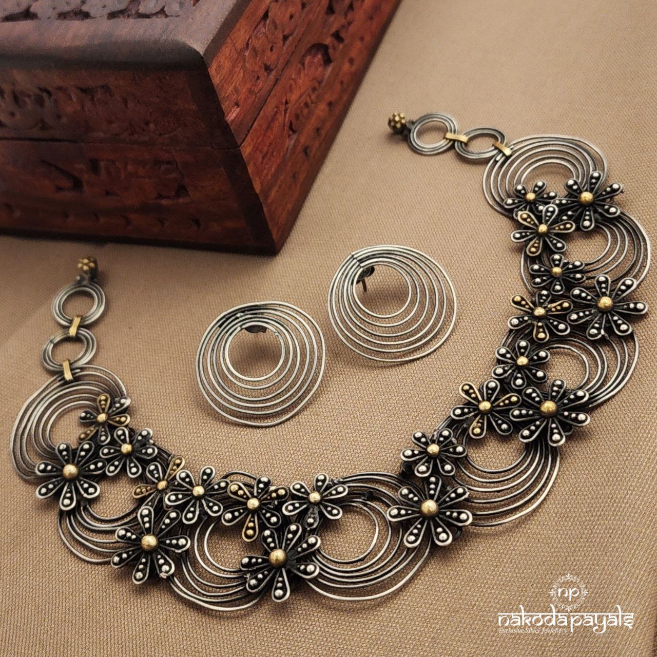 Dual Tone Neckpiece With Earrings (N11615)