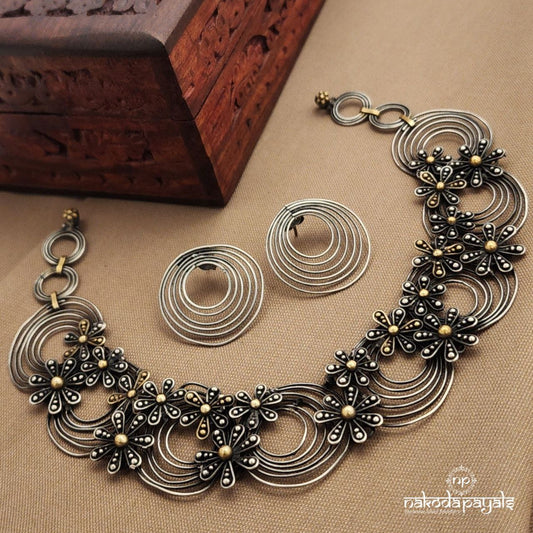 Dual Tone Neckpiece With Earrings (N11615)