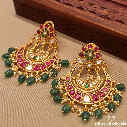 Floral Leafy Kundan Chandbali (Ge10742)