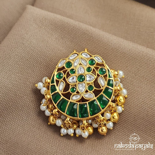 Green Half Moon Kundan Juda Pin (ESA233)