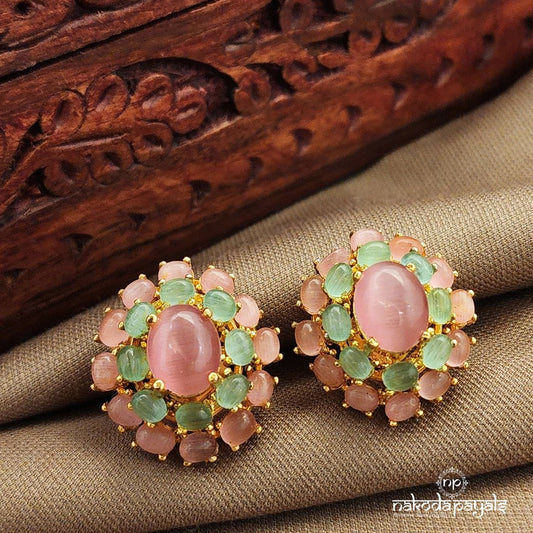 Pink Oval Studs (Ge10416)