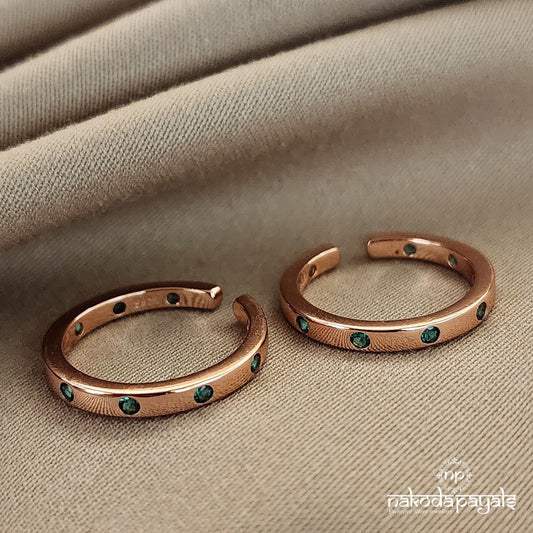 Rose Gold Green Dot Toerings (T4340)