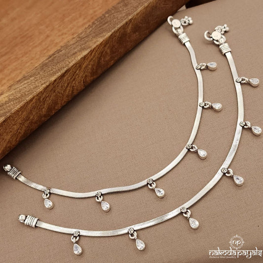 Flat Snake Chain White Drop Anklets (A6570)