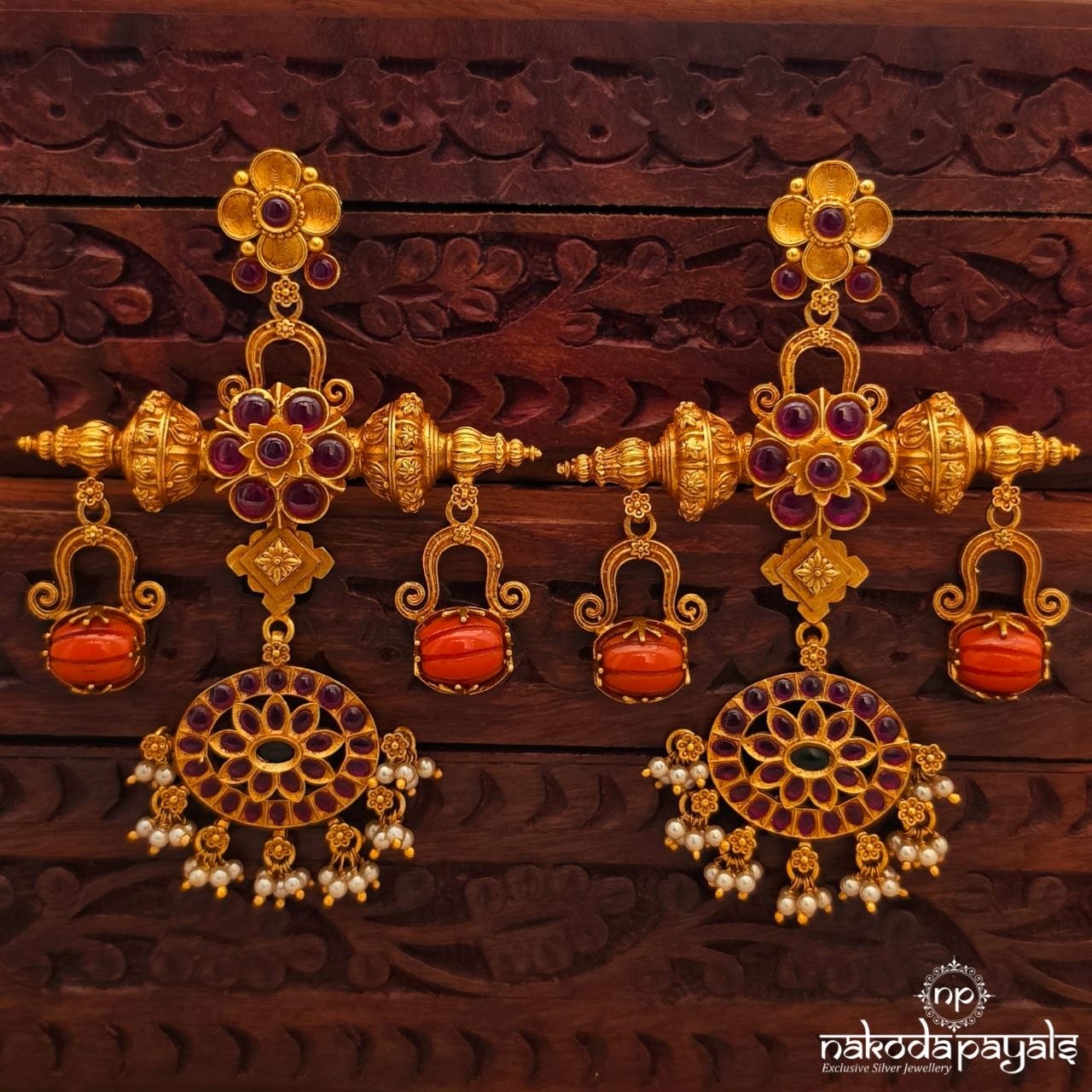 Pink Floral Pearl Coral Chandbali (Ge11019)