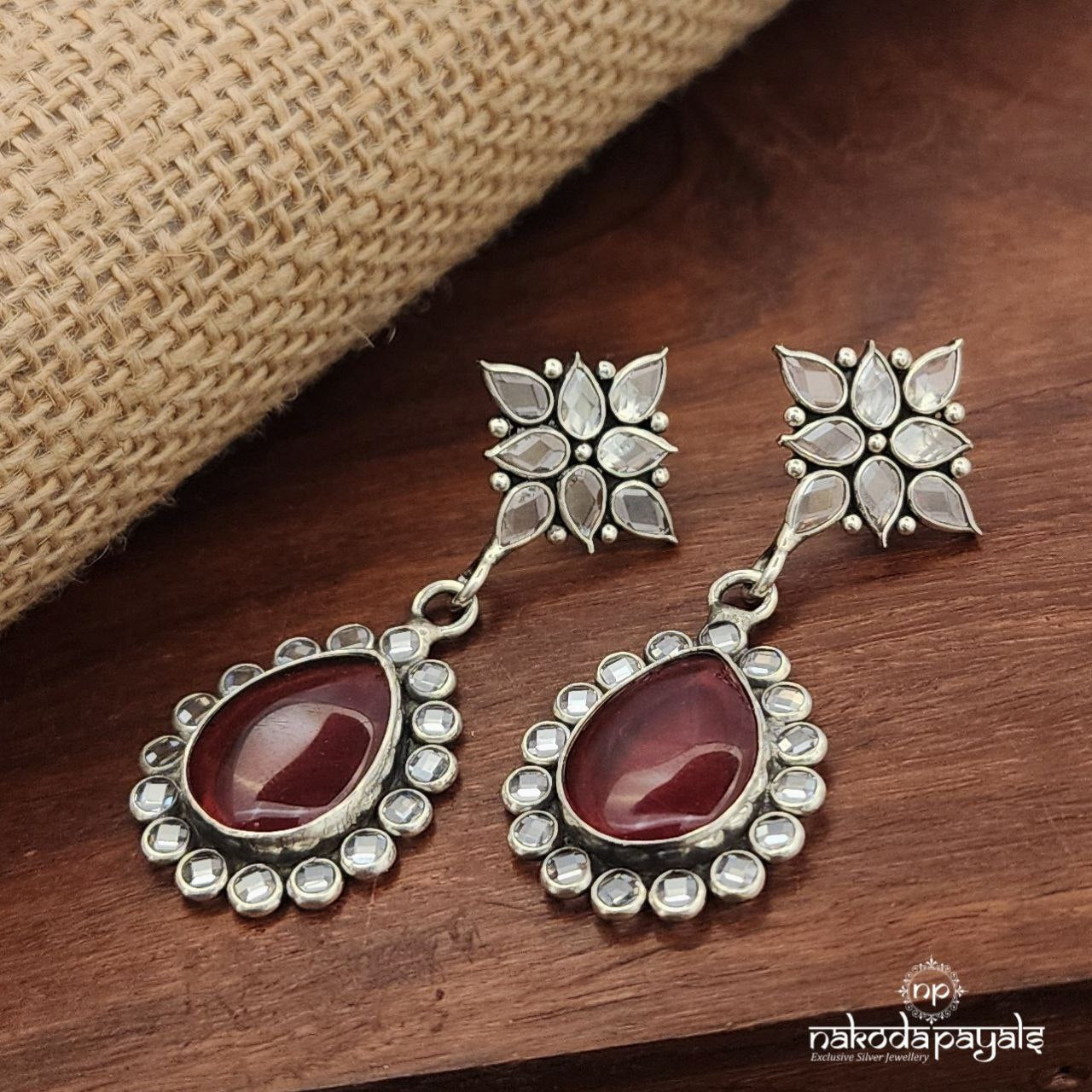 Polki Red Drop Earrings (C3701)