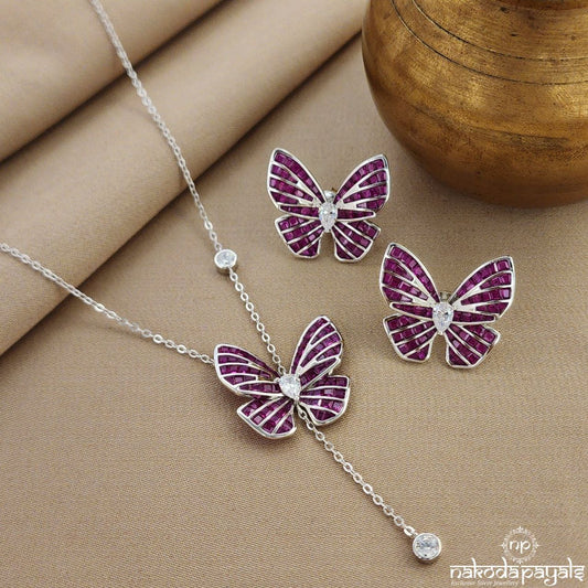 Pink  White Drop Neckpiece With Earrings (St3457)