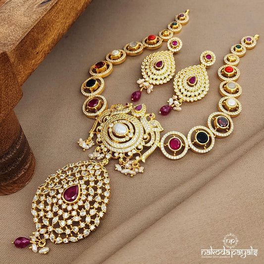 Navaratna Shinney Neckpiece With Earrings (Gn9351)