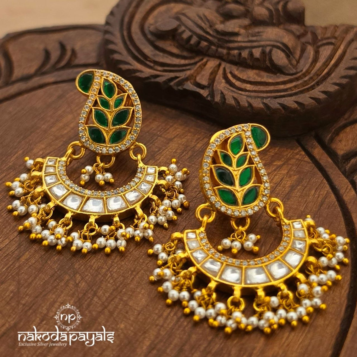 Leafy Mango Kundan Chandbali (Ge11570)