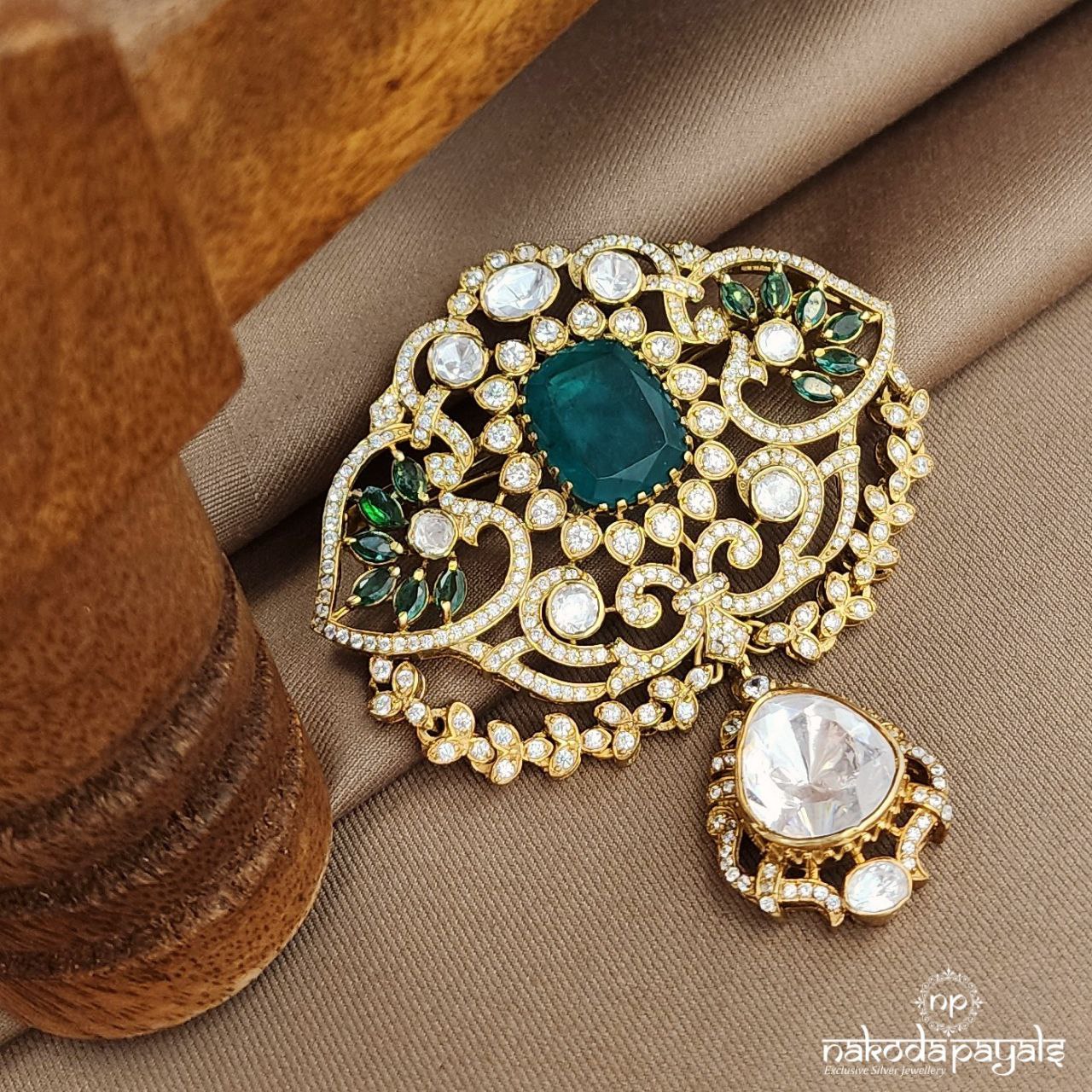 Rectangular Green Moissanite Brooch (St3508)