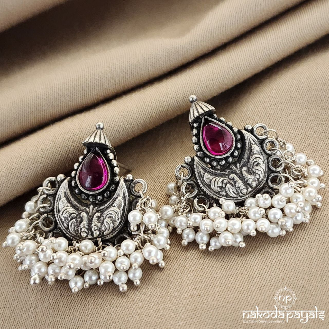Pink Pearled Drop Earrings (C3047)