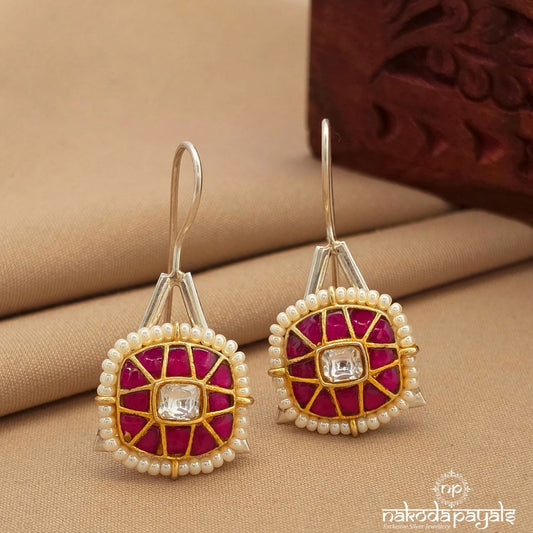 Squarish Kundan Pearl Dual Tone Hanging (H1734)