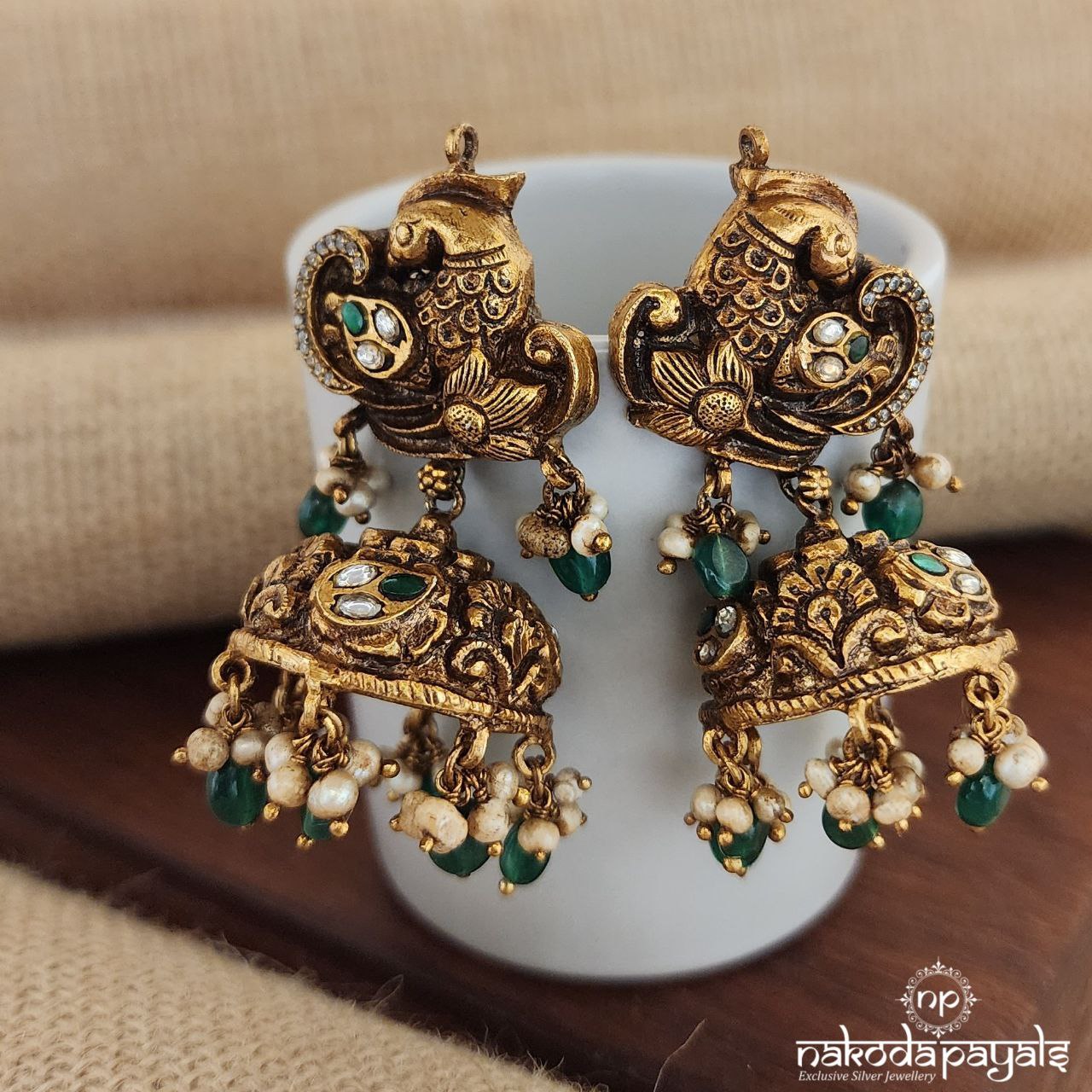Peacock Green Drop Jhumka (Ge8643)