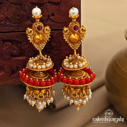Elegant Coral Pearl Earrings (Ge10807)