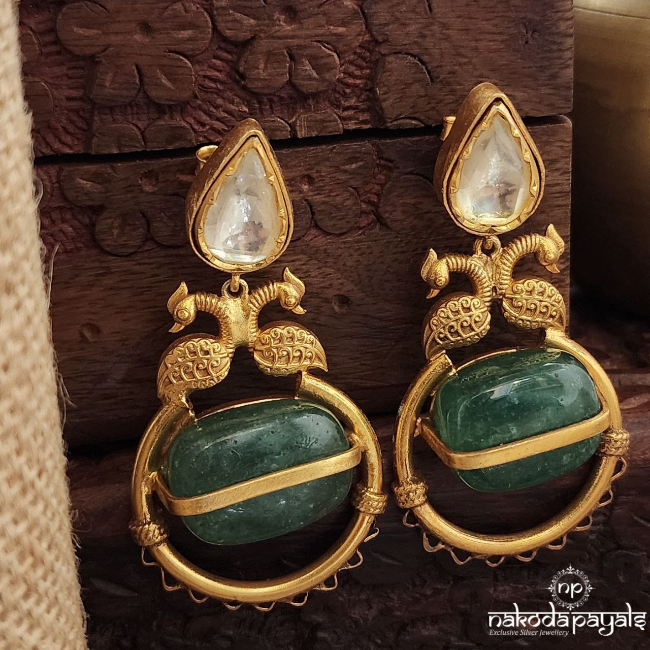 Gandaberunda Emerald Green Earrings (Ge9773)