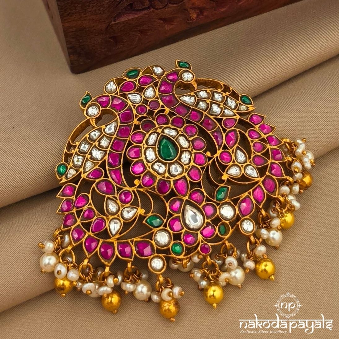 Twin Peacock Kundan Pendant (Gp2686)