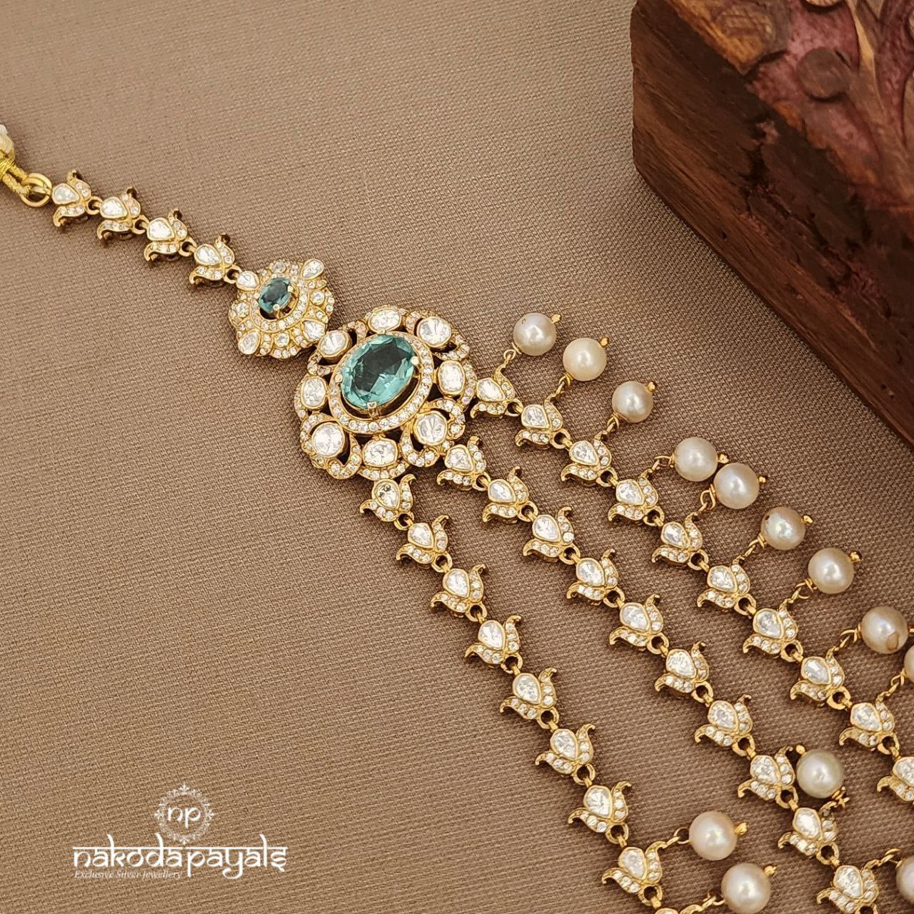 Moissanite Pearled Drop Neckpiece Set (Gn9693)