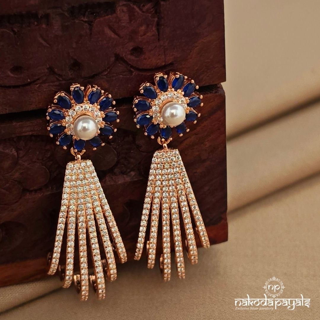 Rose Gold Blue Floral Earrings (St3944)