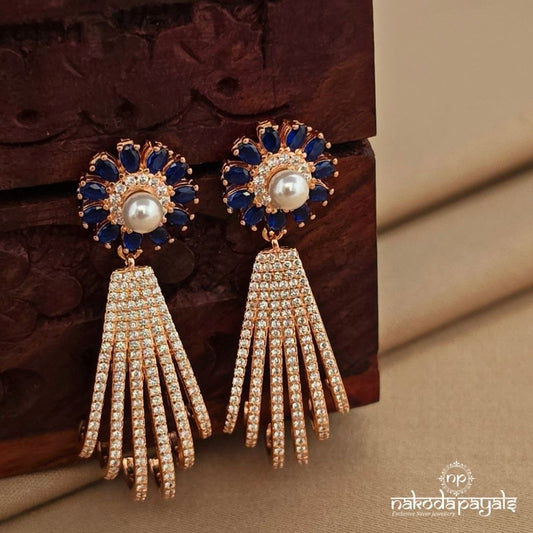 Rose Gold Blue Floral Earrings (St3944)