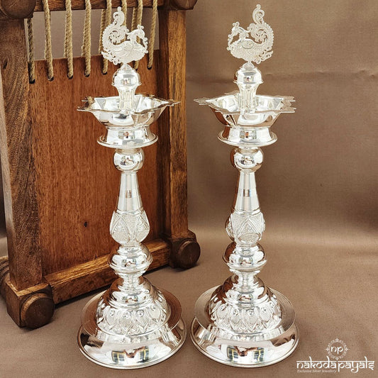 " 12.5 Inch " Carved White Peocock Deepam Pair (Aa2306)