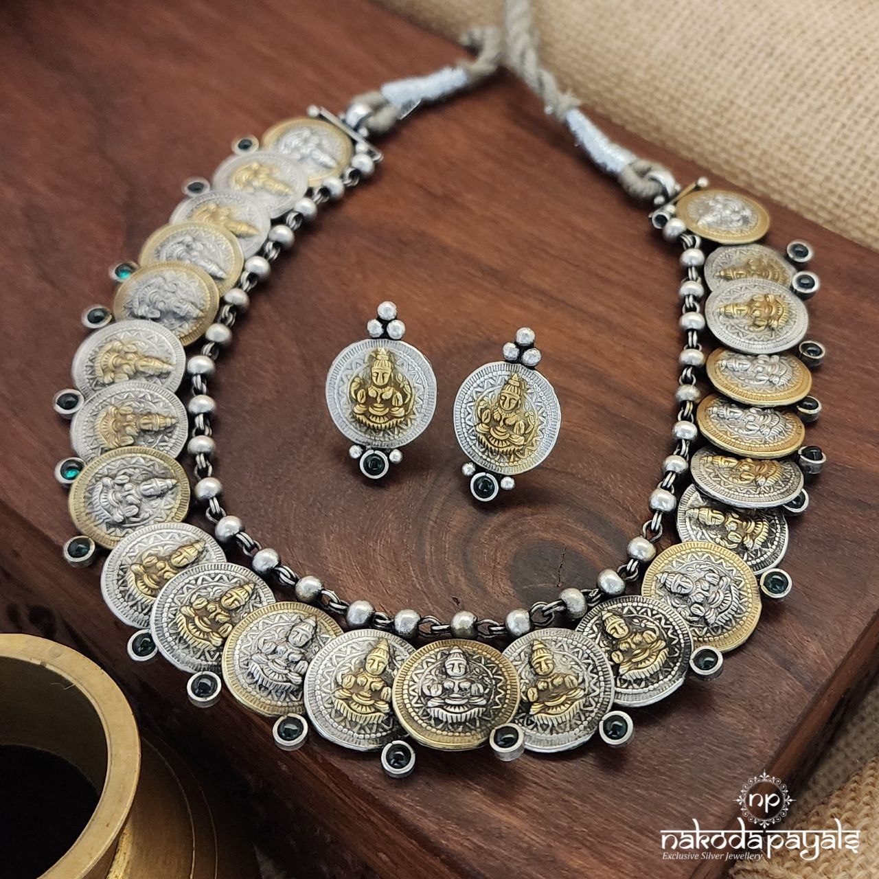 Coined Dual Tone Neckpiece With Earrings (N10378)