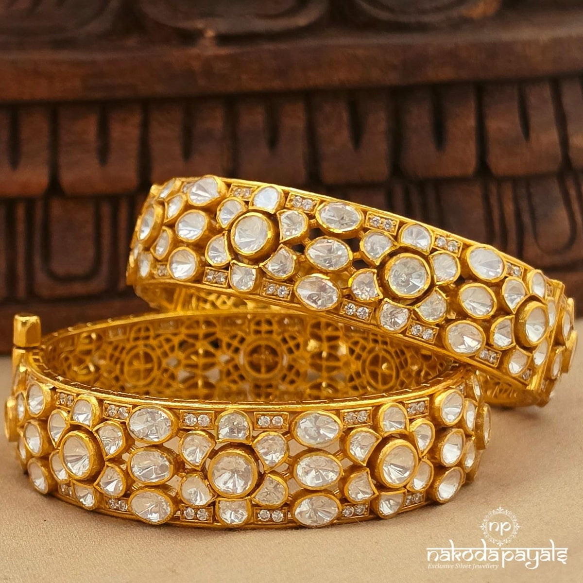 Moissanite Floral Kada Pair (Gk3418)