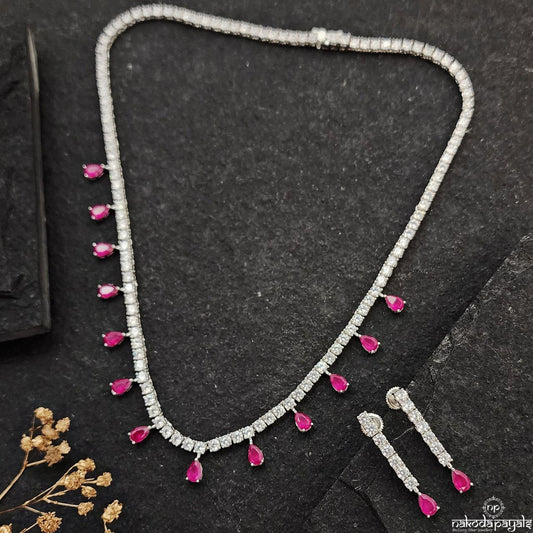 Graceful Pink Charm Neckpiece with Earrings (St3338)