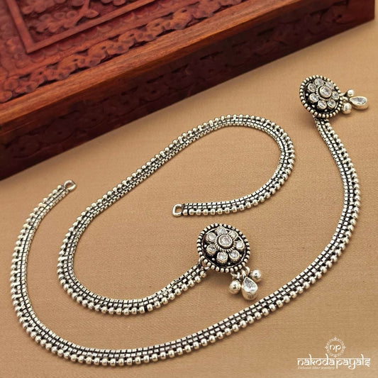 White Cutstone Motiff Plain Anklets (A6891)