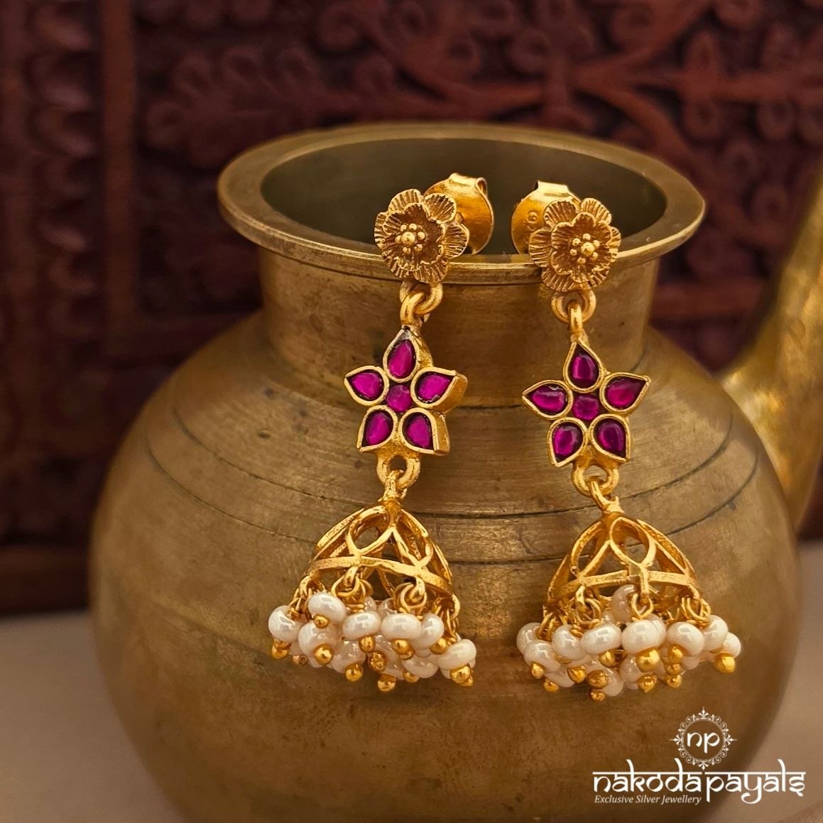 Pink Star Floral Jhumka (Ge11302)