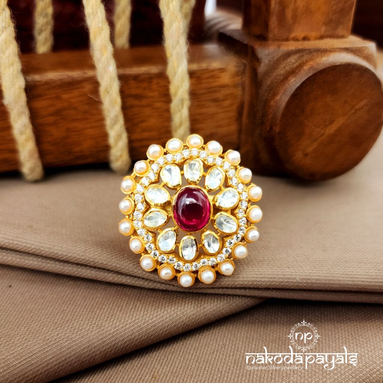 Pearled Moissanite Finger Ring (F2914)
