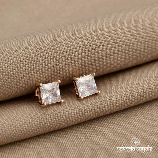 Squarish White Rose Gold Studs (St4087)