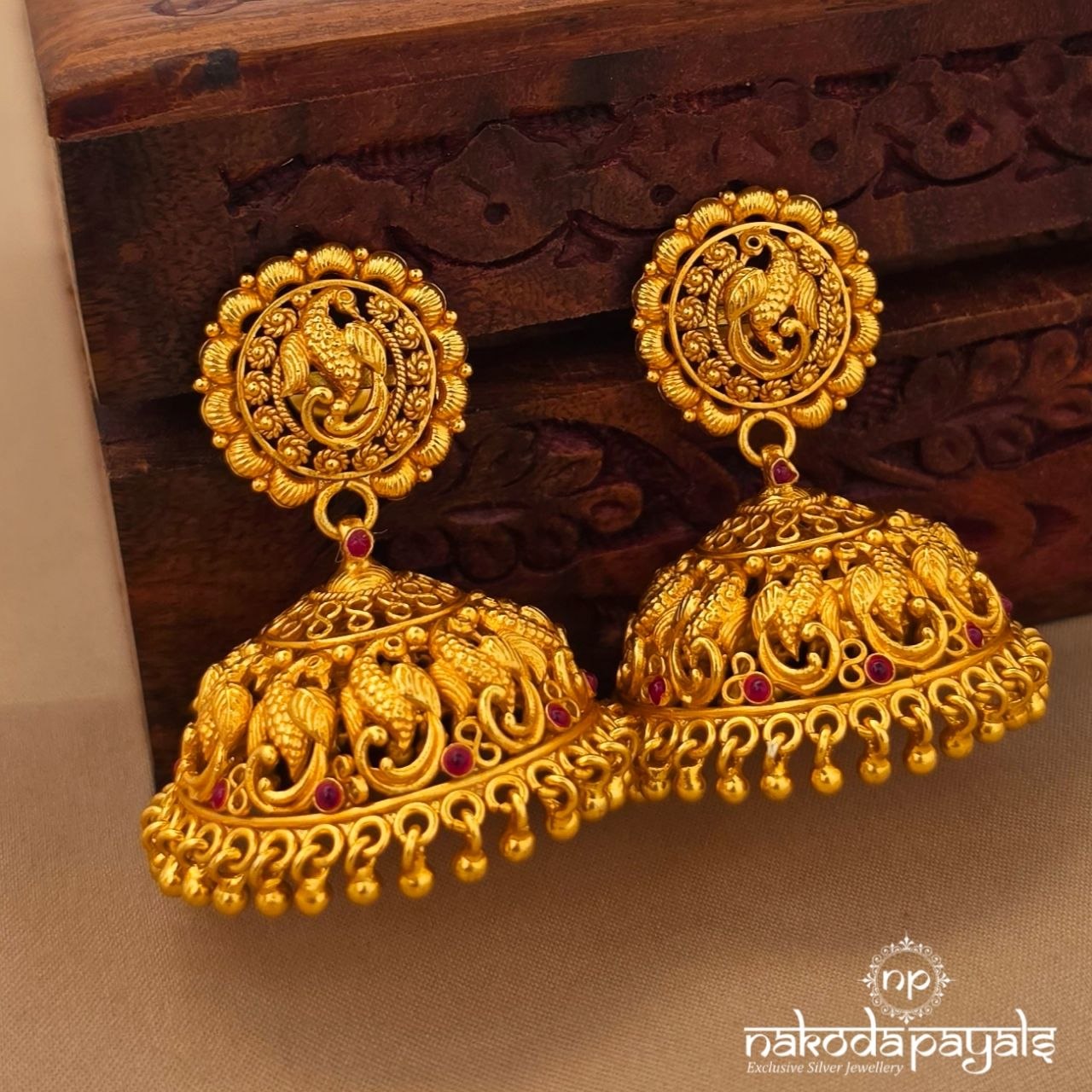 Elegant Peacock Ball Drop Jhumka (Ge11227)