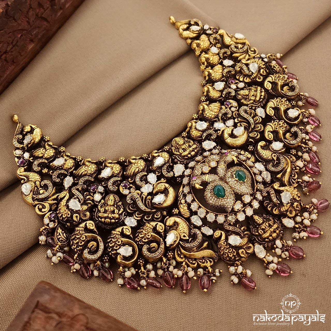 Twin Peacock Moissanite Neckpiece (Gn9878)