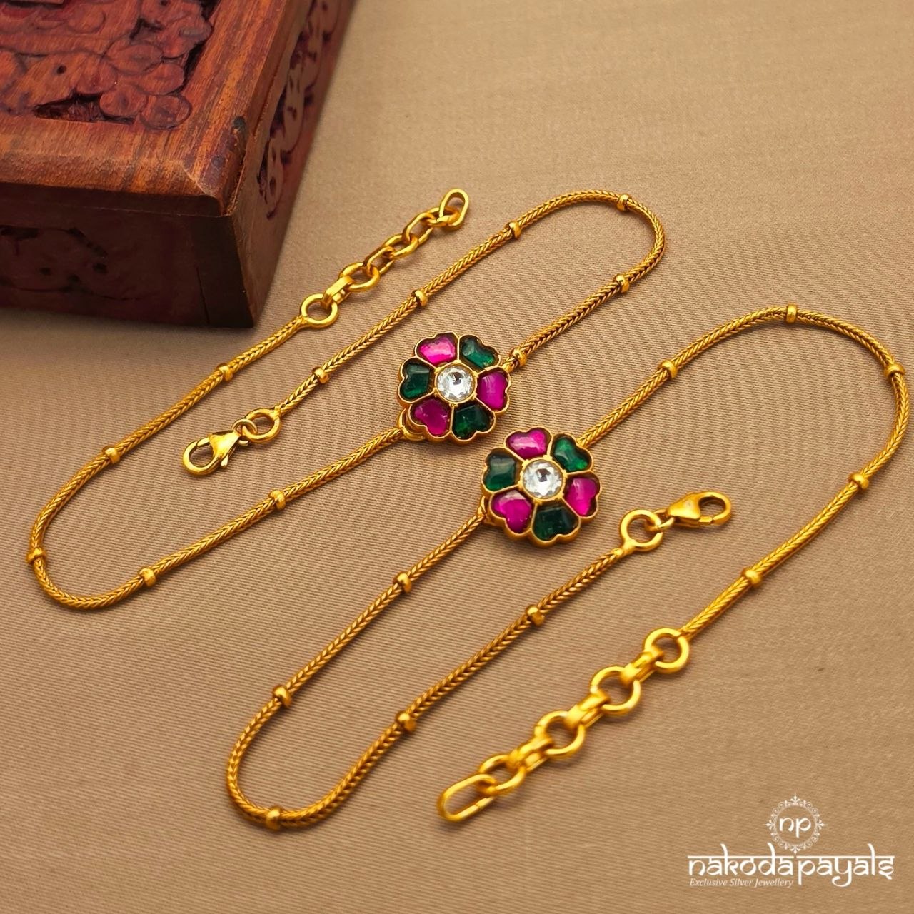 Single Kundan Motif Thin Anklets (A6885)