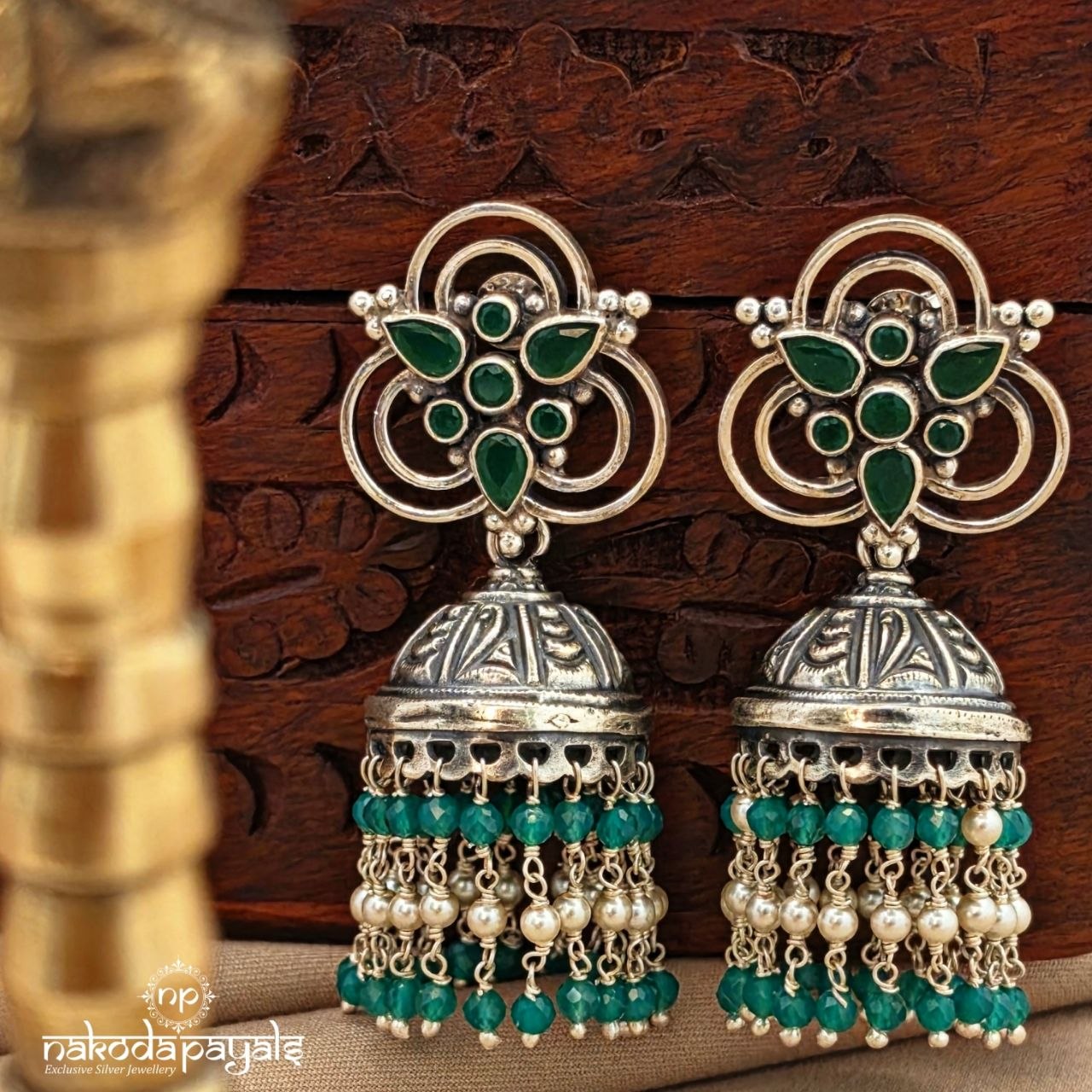 Greenish Oxidised Jhumka (J1742)