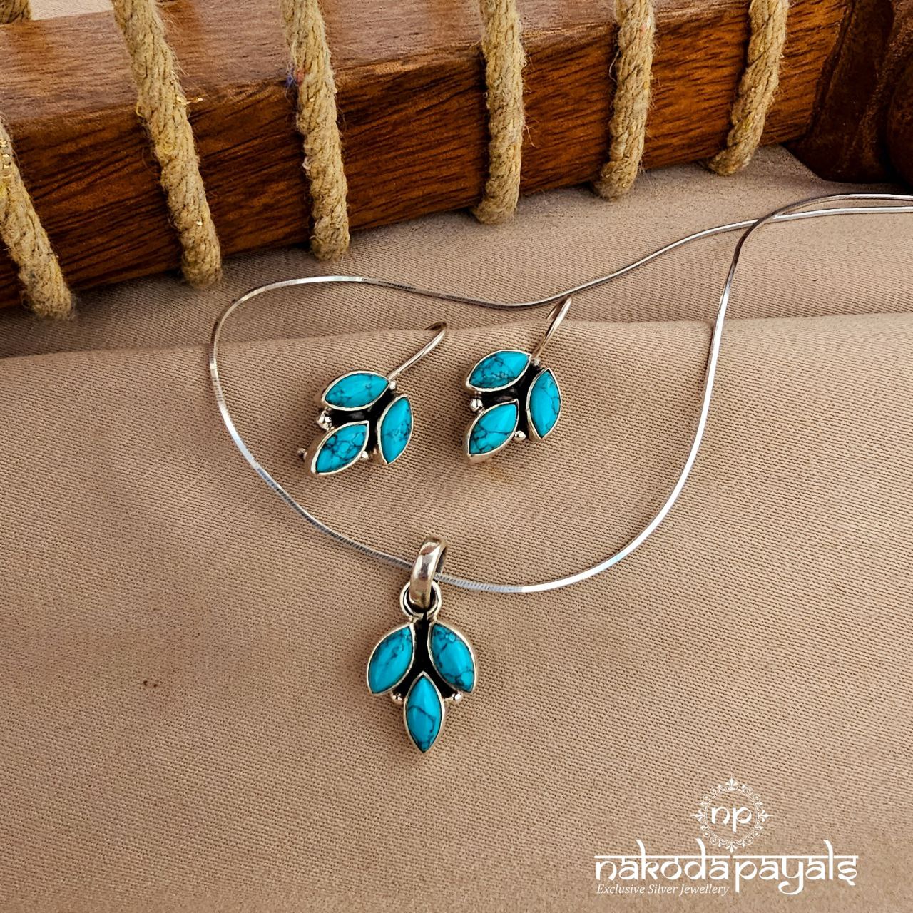 Turquoise Leafy Pendant Set (N11552)