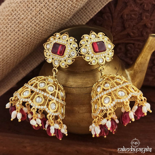 Rectangular Red Moissanite Jhumka (Ge9117)